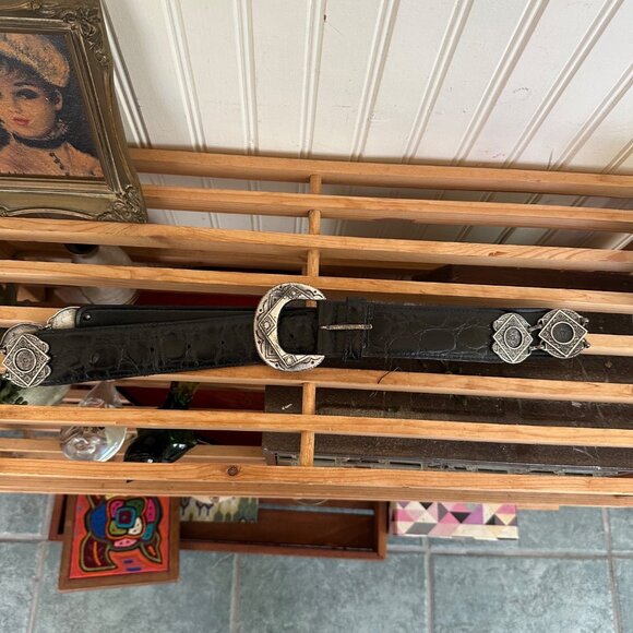 The Limited Black Genuine Leather Belt With Silver-Tone Western Buckle & Accents - Picture 1 of 7